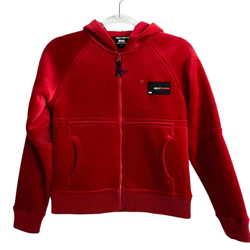 Helly Hansen Velour Hoodie Jacket Sweatshirt Women Size Medium Red Retro Chic